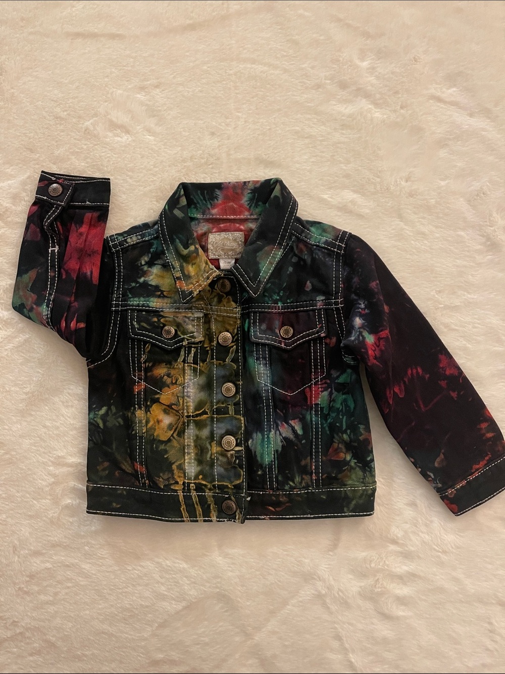 Old Navy Kids Tie-Dye Denim Jacket - Black Multi SZ 12-18 months